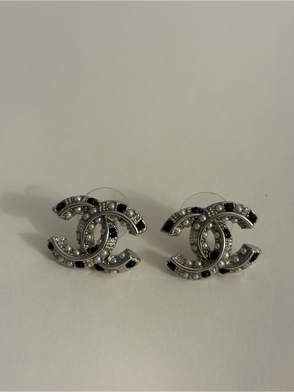 CHANEL Black Crystal & Pearl CC Earrings